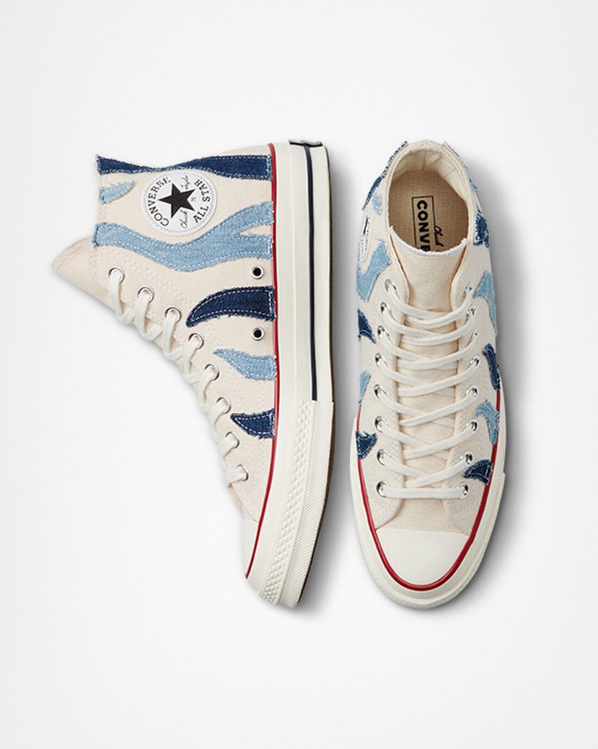 Tenis Converse Chuck 70 Denim Cano Alto Feminino Bege Azuis | PT B034781